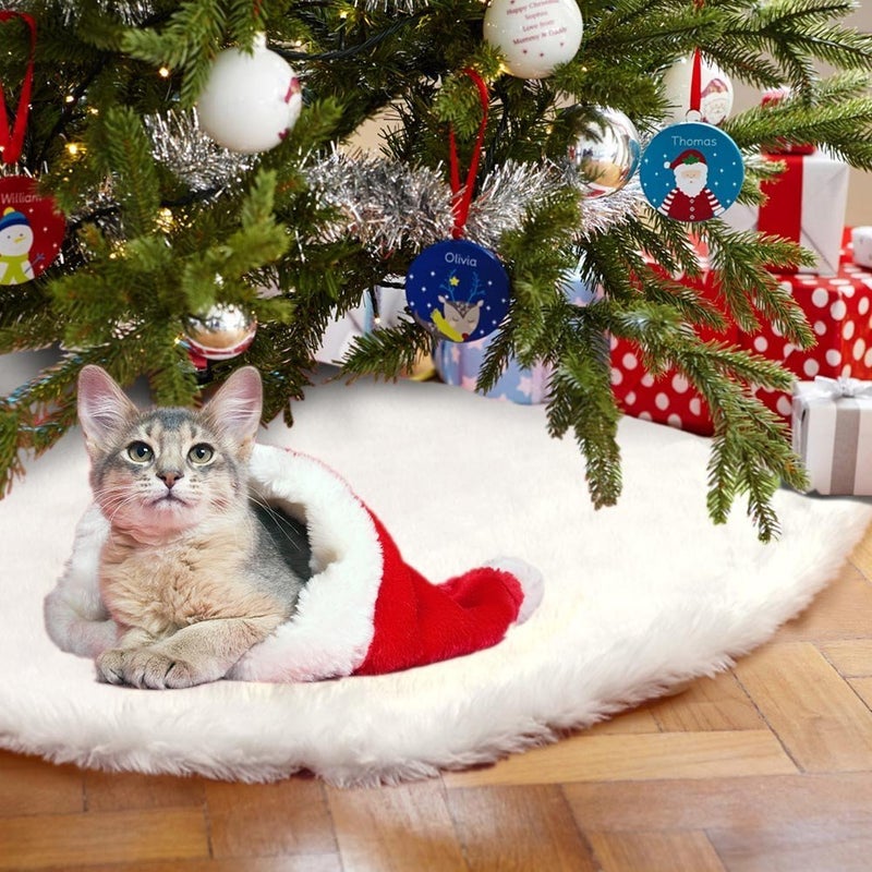 yuboo White Christmas Tree Skirt, 36 inches Fluffy Faux Fur Tree Skirt Rug for Artificial Trees 5-6 Ft, Furry White Christmas Decorations Ornament for Xmas Winter Holiday Deocr - Image 2